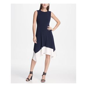 DKNY Womens Navy Sleeveless Crew Neck Below The Knee Wear To Work Dress 2